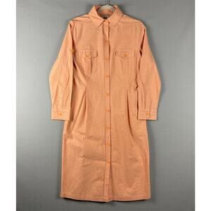 J Peterman Shirtdress Women 6 Orange Midi Roll Tab Sleeve Pocket Cotton Classic